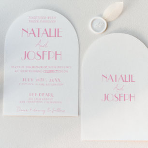 Elegant Rosa Stilren Minimalistisk Valvbåge Bröllo Inbjudningar