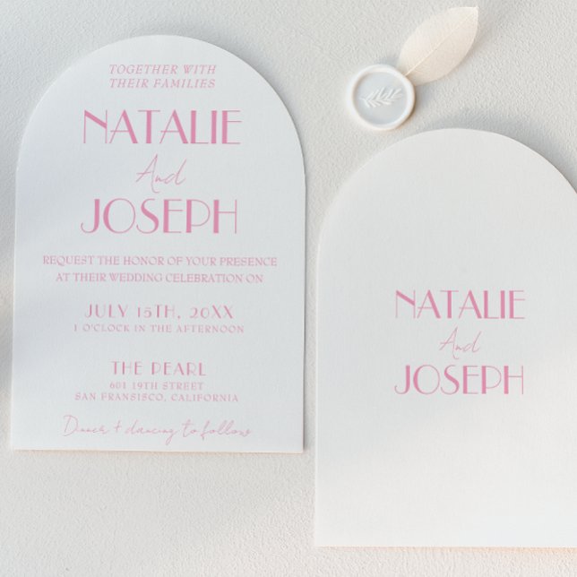 Elegant Rosa Stilren Minimalistisk Valvbåge Bröllo Inbjudningar (Skapare uppladdad)