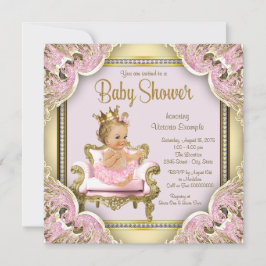 Elegant Rosa stol Pearls Rosa Guld Baby Shower Inbjudningar
