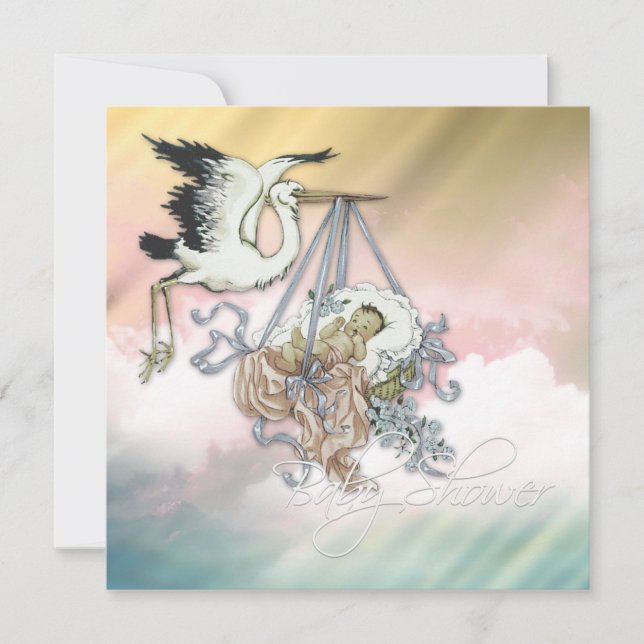 Elegant Rosa Stork Babyflicka Shower Inbjudningar (Framsida)
