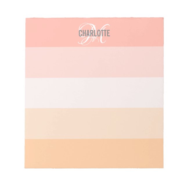 Elegant  rosa strimlad monogram namn anteckningsblock (Framsida)