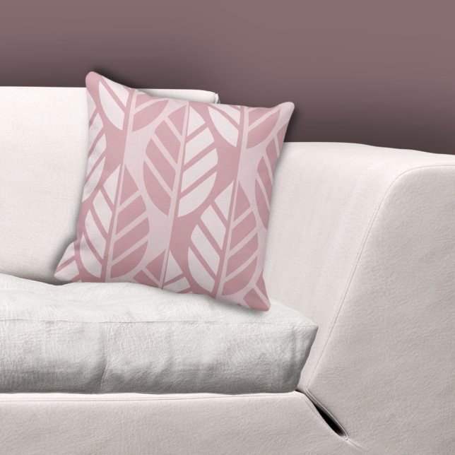 Elegant Rosa Stylized Löv Mönster Kudde (Elegant Pink Stylized Leaves Pattern Throw Pillow, Living Room)