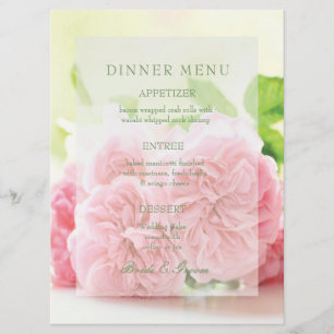 Elegant Rosa Summer Ro Bröllop Menu Meny