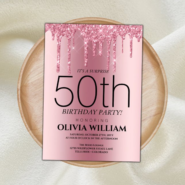 Elegant Rosa Surprise Födelsedagsfest inbjudan (Skapare uppladdad)