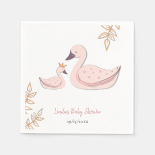 Elegant rosa svan med ung flicka baby shower pappersservett