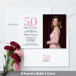 Elegant Rosa Svart 50 och Fantastisk Födelsedagsfo Inbjudningar