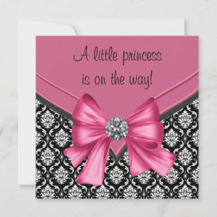 Elegant Rosa Svart Damask Prinsessa Bebis Bjudning Inbjudningar