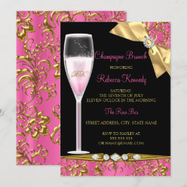 Elegant rosa svart guld damast champagnebrunch inbjudningar