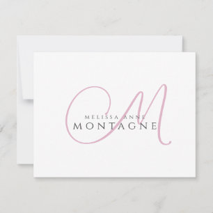 Elegant rosa svart monogram platt anteckningskort