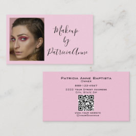 Elegant Rosa Svart Script Foto QR Smink Visitkort