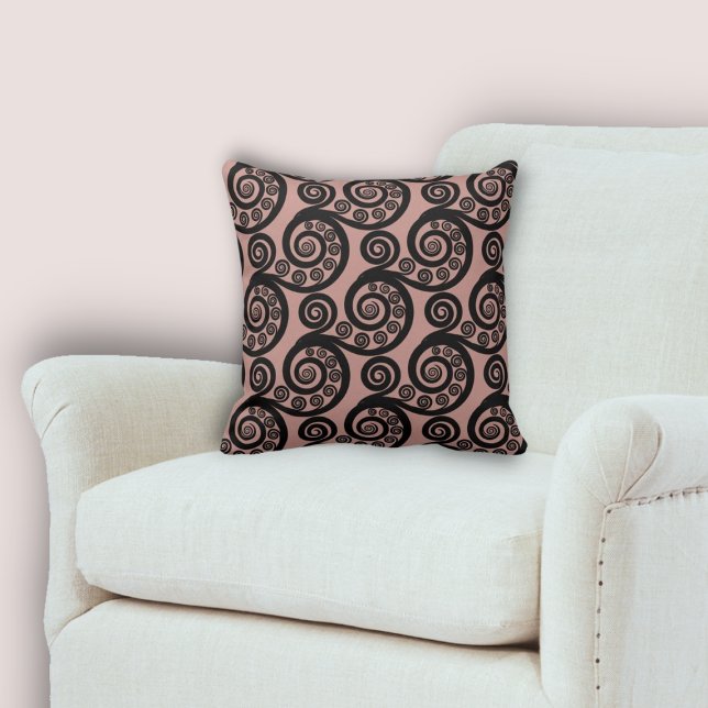 Elegant Rosa & Svarta strålkanter Mönster Kudde (Elegant Pink & Black Fern Frond Curls Pattern Throw Pillow, Living & Home)