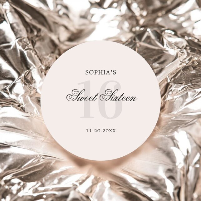 Elegant Rosa Sweet 16 Runt Klistermärke (Skapare uppladdad)