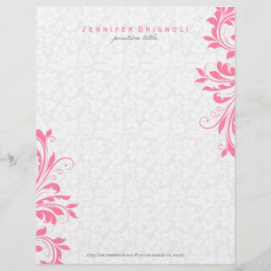 Elegant Rosa Swirls on White Damaskes Brevhuvud
