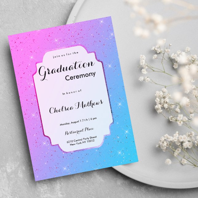 Elegant rosa teal ombre glitter lyxur Studenten Inbjudningar (Elegant pink teal ombre glitter luxury Graduation )