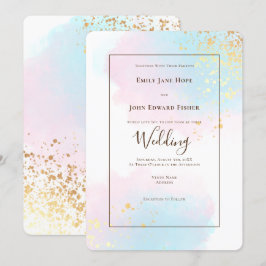 Elegant Rosa Teal Watercolor Guld Confetti Bröllop Inbjudningar