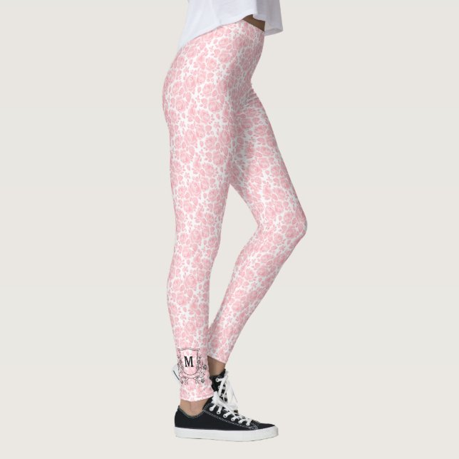 Elegant Rosa Tiny Ro Mönster Monogram Leggings (Höger)