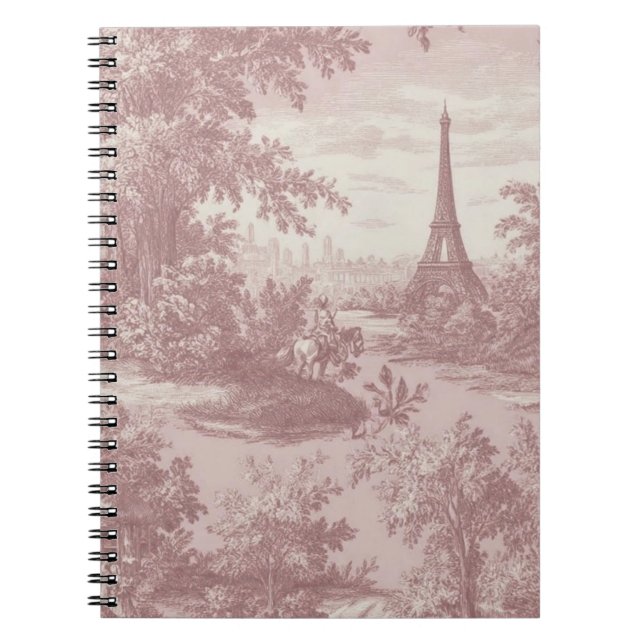Elegant Rosa Toile de Jouy Fransk Land Scene Anteckningsbok (Framsidan)