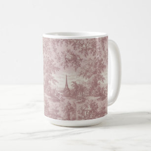 Elegant Rosa Toile de Jouy Fransk Land Scene Kaffemugg
