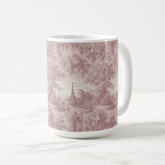 Elegant Rosa Toile de Jouy Fransk Land Scene Kaffemugg