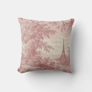 Elegant Rosa Toile de Jouy Fransk Land Scene Kudde