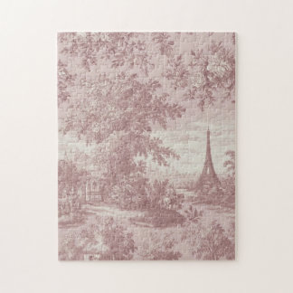Elegant Rosa Toile de Jouy Fransk Land Scene Pussel