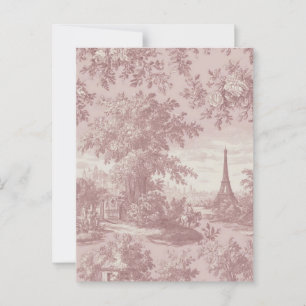 Elegant Rosa Toile de Jouy Fransk Land Scene Vykort