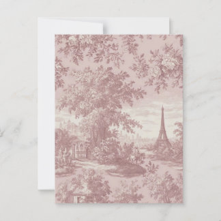 Elegant Rosa Toile de Jouy Fransk Land Scene Vykort