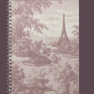 Elegant rosa Toile de Jouy fransk lantlig scen Anteckningsbok