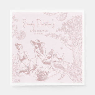 Elegant rosa Toile de Jouy Picknick Baby Shower Pappersservett