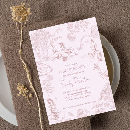 Elegant Rosa Toile de Jouy Picnic Baby Shower Inbjudningar