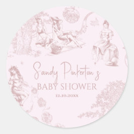 Elegant Rosa Toile de Jouy Picnic Baby Shower Runt Klistermärke