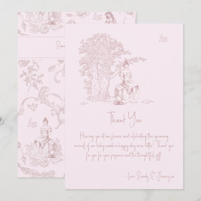 Elegant Rosa Toile Jouy Baby Shower Bok Request Tack Kort (Fram/baksida)