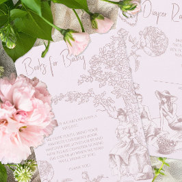 Elegant Rosa Toile Jouy Baby Shower Bok Request Tilläggskort