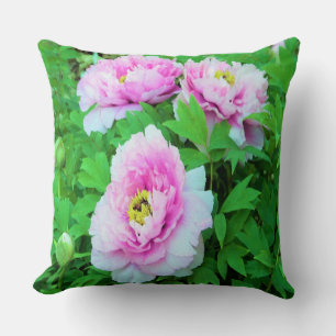 Elegant Rosa Träd Peony Flowers med Gult Center Kudde