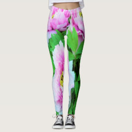 Elegant Rosa Träd Peony Flowers med Gult Center Leggings