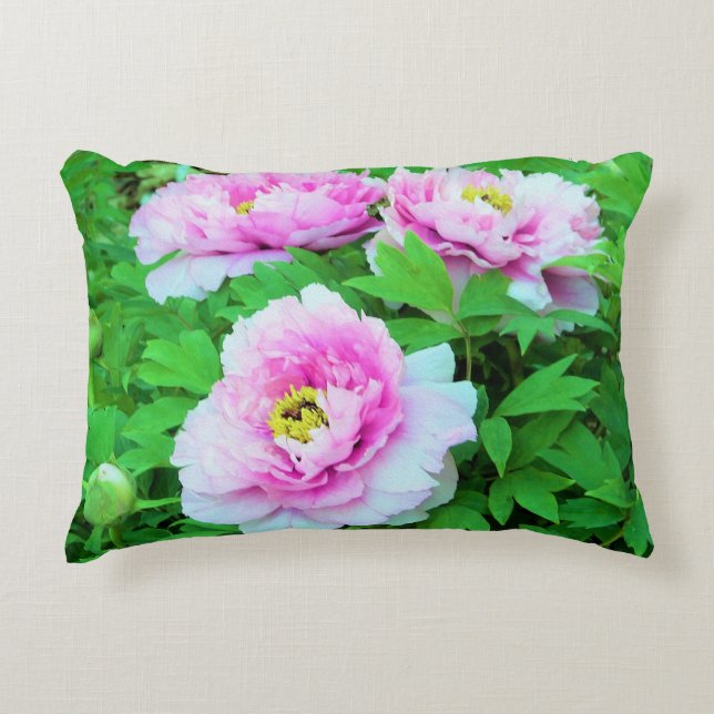 Elegant Rosa Träd Peony Flowers med Gult Center Prydnadskudde (Framsidan)