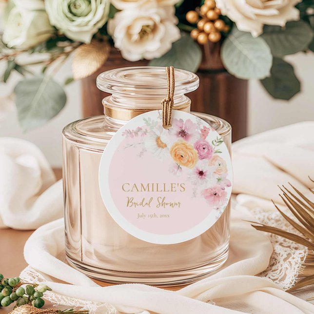Elegant Rosa Trädgård Bröllopsfest Gåvor Etiketter (Pink Floral Bridal Shower Favor Tag)