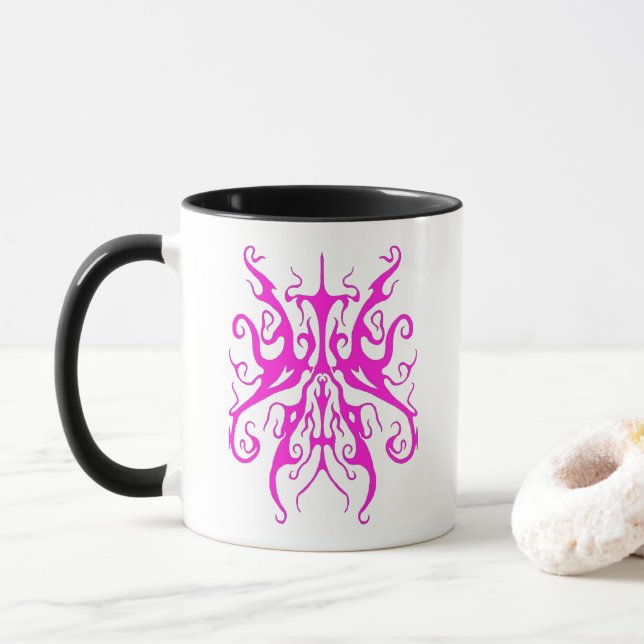Elegant rosa tribal mask abstrakt design mugg (Med munk)