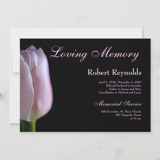 Elegant Rosa Tulip Funeral eller Memorial Meddelande (Framsida)
