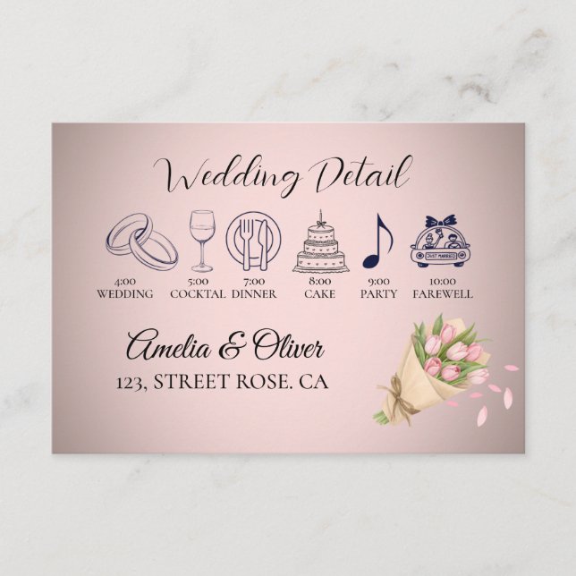 Elegant Rosa Tulips Bouquet Bröllop Detail Tilläggskort (Framsida)