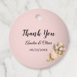 Elegant Rosa Tulips Bouquet Bröllop Gåvor Etiketter