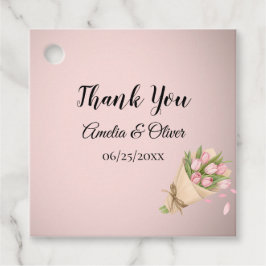 Elegant Rosa Tulips Bouquet Bröllop Gåvor Etiketter