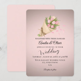 Elegant Rosa Tulips Bouquet Bröllop Inbjudningar