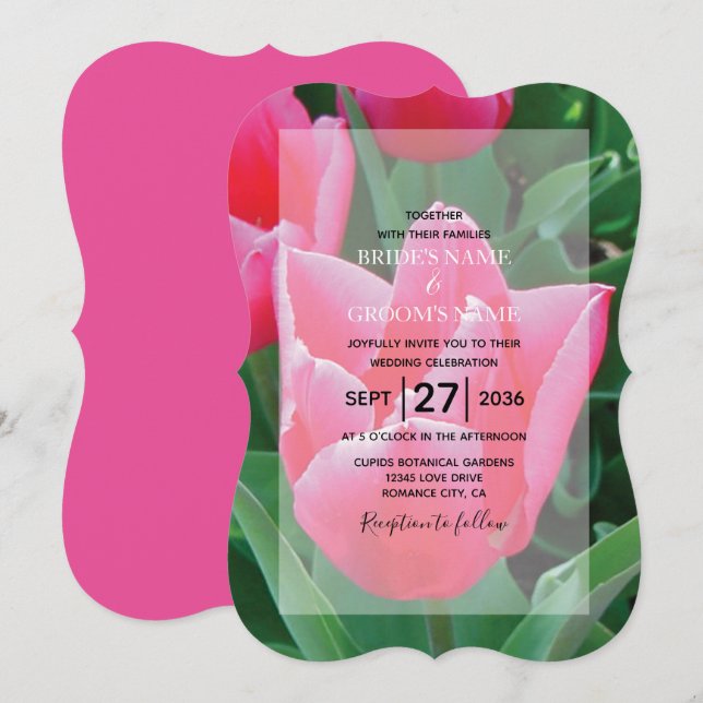 Elegant Rosa Tulips bröllopsinbjudningar Inbjudningar (Fram/baksida)