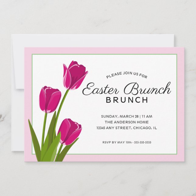 Elegant Rosa Tulips | Påsk Brunch Inbjudningar (Framsida)