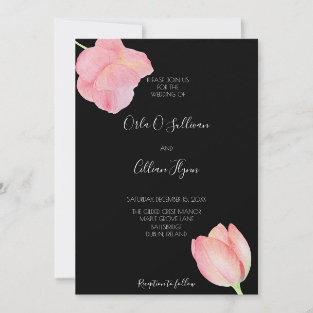 Elegant Rosa tulpan - minimalistisk modern bröllop Inbjudningar (Framsida)