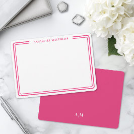 Elegant Rosa Två Kant Minimalistiskt Namn Monogram Anteckningskort