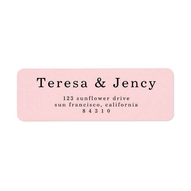 Elegant Rosa Typsnittsdesign Returadress Etikett (Framsidan)