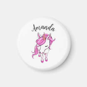Elegant Rosa Unicorn Girl Namn Magnet