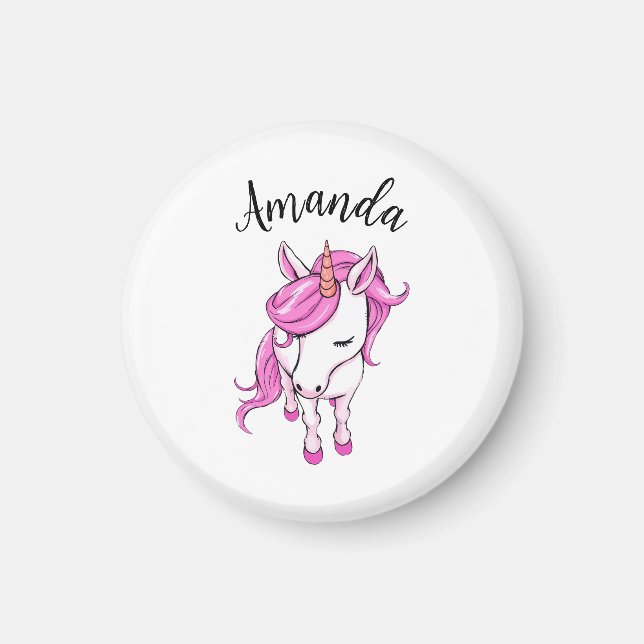 Elegant Rosa Unicorn Girl Namn Magnet (Framsidan)